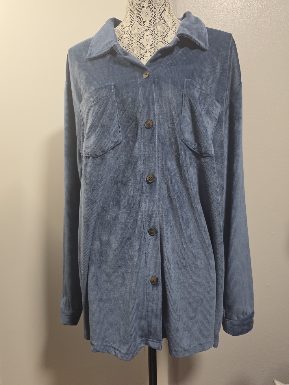 Weatherproof Vintage XXL Blue Corduroy Shacket Oversized Button Front Shirt